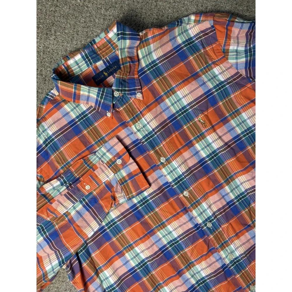 Polo Ralph Lauren Men's XXL 2XL Button Down Shirt Long Sleeve Plaid Orange Blue